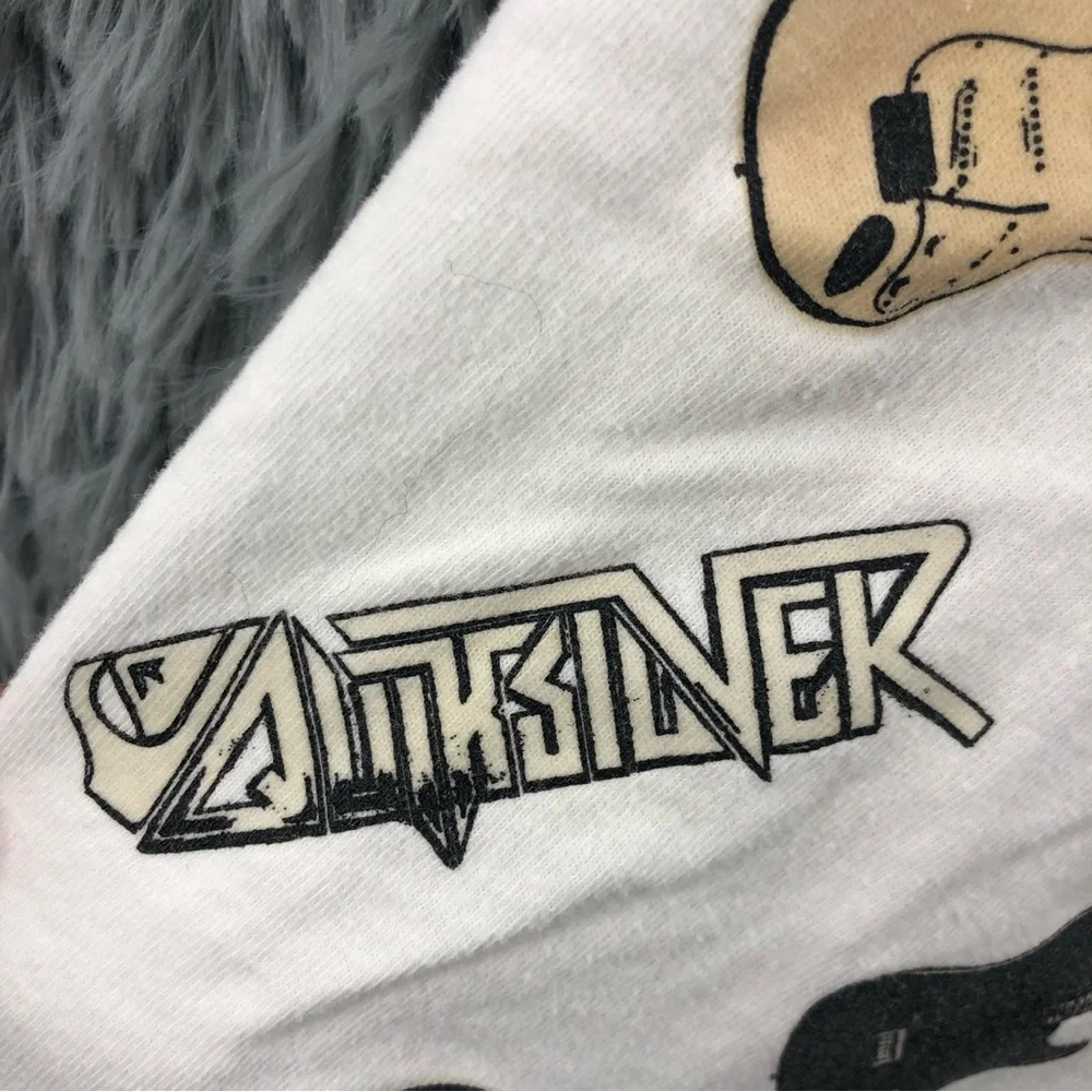 Quicksilver Tshirt Boys Small Spellout Guitars White Short Sleeve Shirt